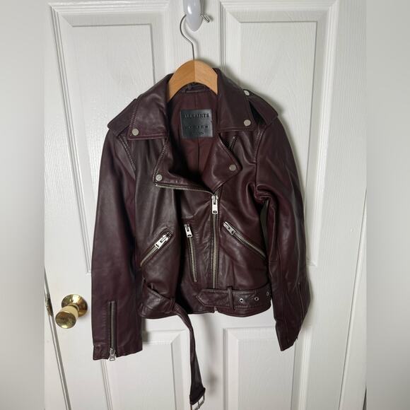 All saints Balfern Leather Jacket Deep Berry 2 - Picture 2 of 11